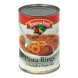 pasta rings meatballs in tomato sauce.