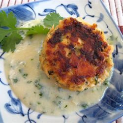 Asian Salmon Cakes with Creamy Miso and Sake Sauce