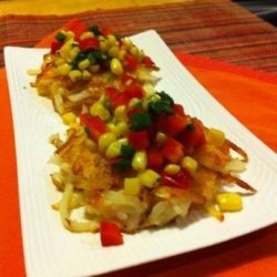 Lemony Shrimp and Potato Cakes With Tricolor Salsa