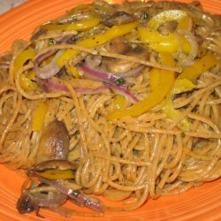 Pesto Pasta With Mushrooms, Onions, and Red Bell Peppers