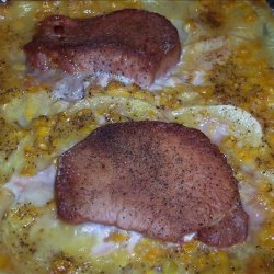 Scalloped Potatoes, Corn and Pork Chop Casserole