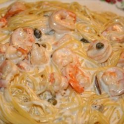 Sauteed Shrimp With Lemon Caper Cream Sauce on Angel Hair Pasta