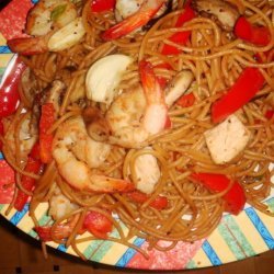 Ginger Chicken & Shrimp Stir-Fry With Sesame Noodles