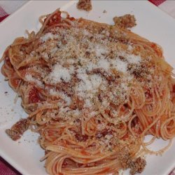 Spaghetti Topped With Crispy Bacon and Breadcrumbs