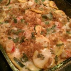 Imitation Crab and Pasta Alfredo Bake