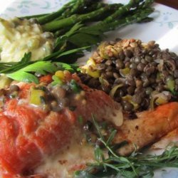Salmon With Lentils and Mustard-Herb Butter (Saumon Aux Lentille