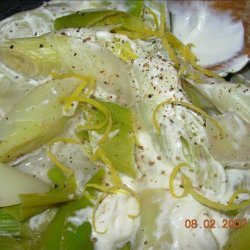 Chardonnay Poached Leeks and Creme Fraiche Dressing