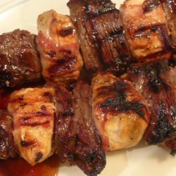 Best Ever  Skirt Steak and Bacon Wrapped Chicken Kabobs