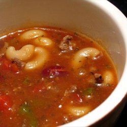 Hamburger, Macaroni, and Bean Soup