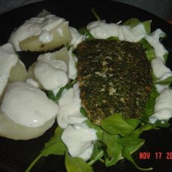 Peppered Salmon W/ Arugula (Rocket) and Yogurt Dressed Potatoes