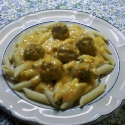 Penne and Meatballs with Red Pepper Sauce