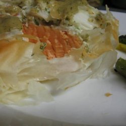 Salmon and Crab in Phyllo With White Wine Honey Mustard Sauce