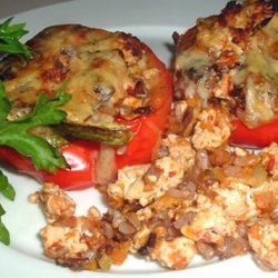 Felicity's Chicken Stuffed Red Bell Peppers