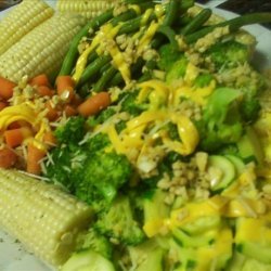 Steamed Vegetable Platter With Lemon Garlic Dressing
