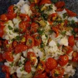 Tomato Topped Fish and Potato Bake