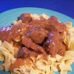 Beef Cubes over Egg Noodles