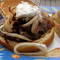 Burgers With Sauteed Onions and Horseradish Sauce