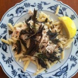 Shredded Chicken Pasta With Fried Basil and Feta