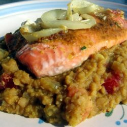 Golden Salmon on a Bed of Lentils