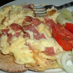 Scrambled Eggs and Fried Beef Salami