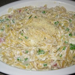 Cheesy Spaghetti With Bacon and Peas