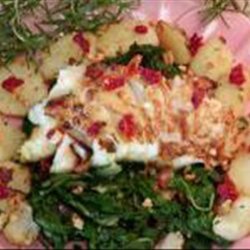 Sea Bass on a Bed of Swiss Chard and Browned Rosemary Potatoes