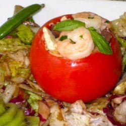 Tomatoes Stuffed With Orzo Shrimp Salad