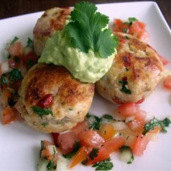 Chicken Cakes With Avocado Mayonnaise and Tomato Salsa