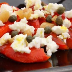 Roasted Red Peppers With Feta, Capers and Preserved Lemons