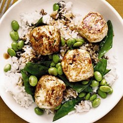 Chicken Teriyaki Meatballs With Edamame and Snow Peas