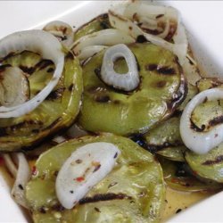 Grilled Green Tomatoes & Onions