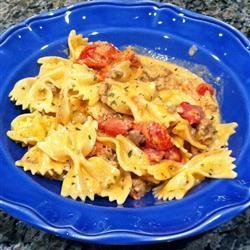 Bow Ties with Sausage, Tomatoes and Cream