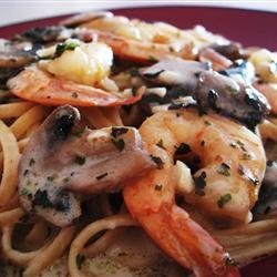 Shrimp and Mushroom Linguini with Creamy Cheese Herb Sauce