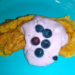 Peanut Butter Protein Pancake With Blueberry Vanilla Topping