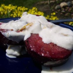 Grilled Plums With Spiced Walnut Yogurt Sauce