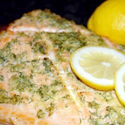 Cedar Plank-Grilled Salmon with Garlic, Lemon and Dill