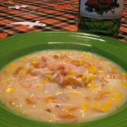 Sweet Corn Chowder With Shrimp and Red Peppers