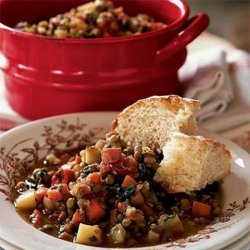 Lentil Stew with Ham and Greens