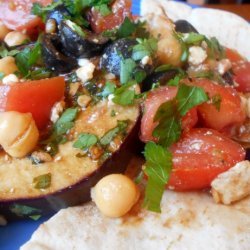 Eggplant Steaks With Chickpeas, Feta Cheese and Black Olives