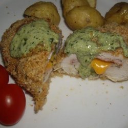 Stuffed Chicken Breasts with Pesto Cream Sauce