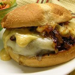 Kickin' Turkey Burger with Caramelized Onions and Spicy Sweet Mayo