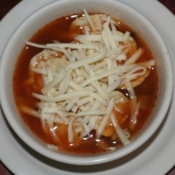 Chicken Salsa Soup With Tostitos and Mozzarella Cheese!