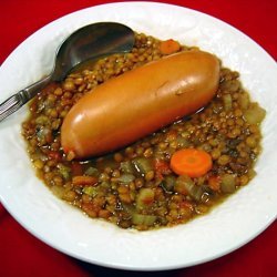 Lentil & Frankfurter Soup in Crock Pot