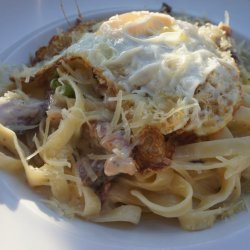 Fettuccine Carbonara With Fried Eggs