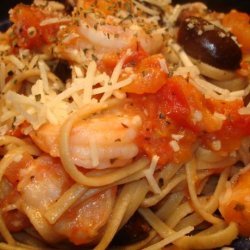 Linguine With Grilled Shrimp and Black Olives