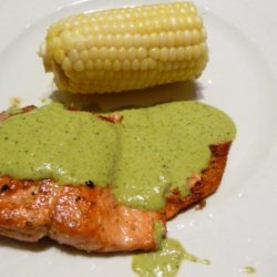 Salmon With Cilantro and Roasted Serrano Aioli