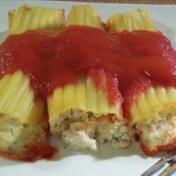 Manicotti Shells Filled With Cheese and Smoked Salmon Bits