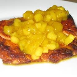 Grilled Salmon with Curried Peach Sauce