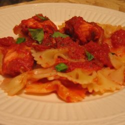 Pasta With Red Sauce and Salmon