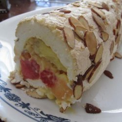 Peach and Passionfruit Pavlova Roll